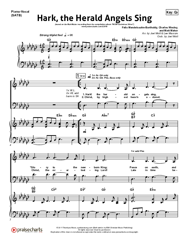 Hark The Herald Angels Sing Piano/Vocal Pack (Matt Maher)