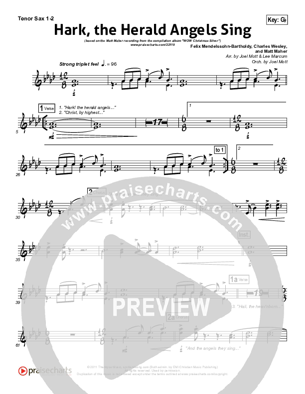 Hark The Herald Angels Sing Tenor Sax 1/2 (Matt Maher)