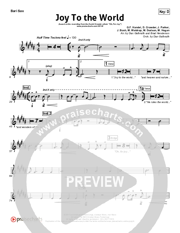 Joy To The World Bari Sax (David Crowder)