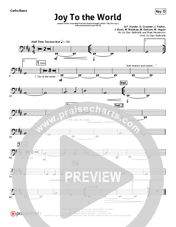 Joy To The World Cello/Bass (David Crowder)