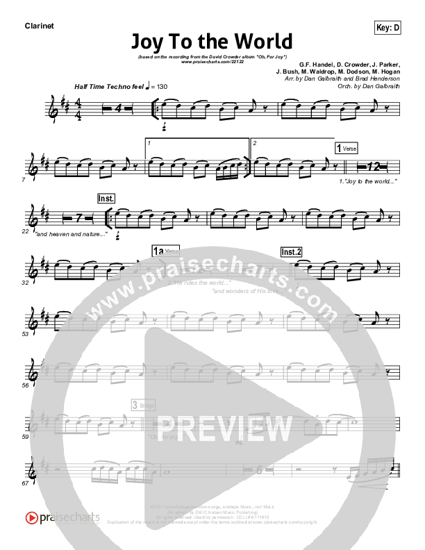 Joy To The World Clarinet (David Crowder)