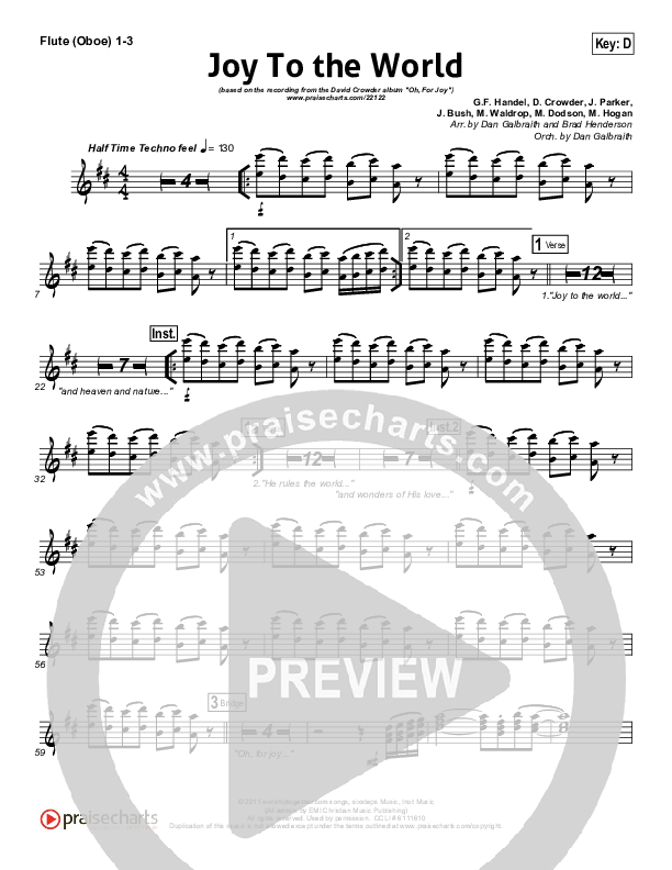 Joy To The World Flute/Oboe 1/2/3 (David Crowder)