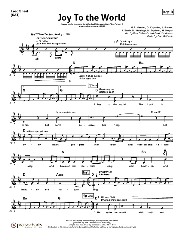 Joy To The World Lead Sheet (David Crowder)