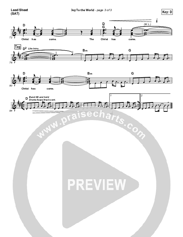 Joy To The World Lead Sheet (David Crowder)