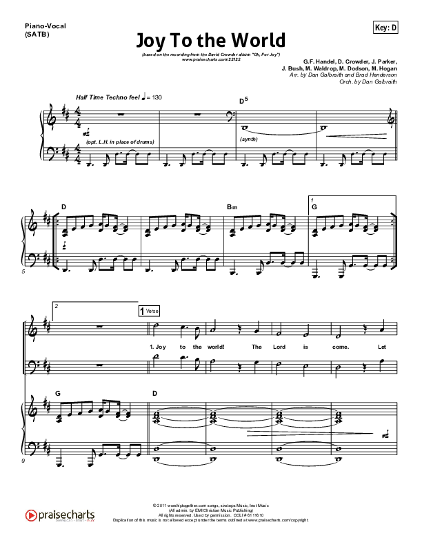 Joy To The World Piano/Vocal (David Crowder)