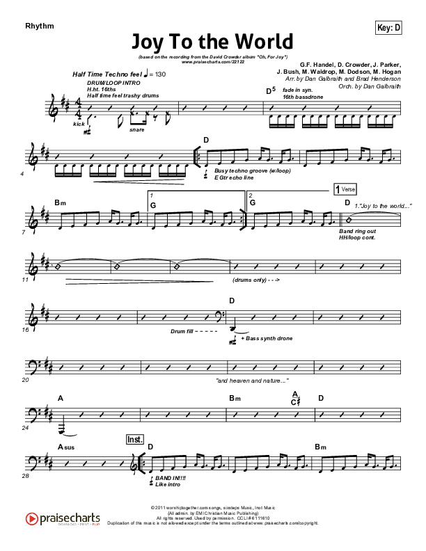 Joy To The World Rhythm Chart (David Crowder)