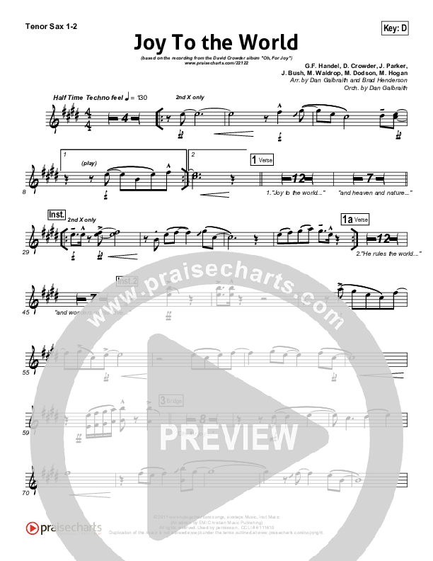 Joy To The World Tenor Sax 1/2 (David Crowder)