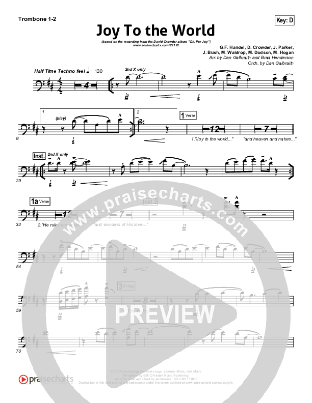 Joy To The World Trombone 1/2 (David Crowder)