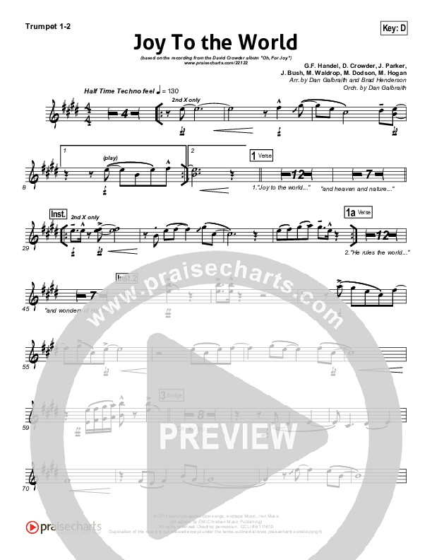 Joy To The World Trumpet 1,2 (David Crowder)