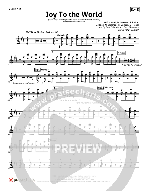 Joy To The World Violin 1/2 (David Crowder)