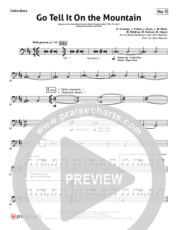 Go Tell It On The Mountain Cello/Bass (David Crowder)