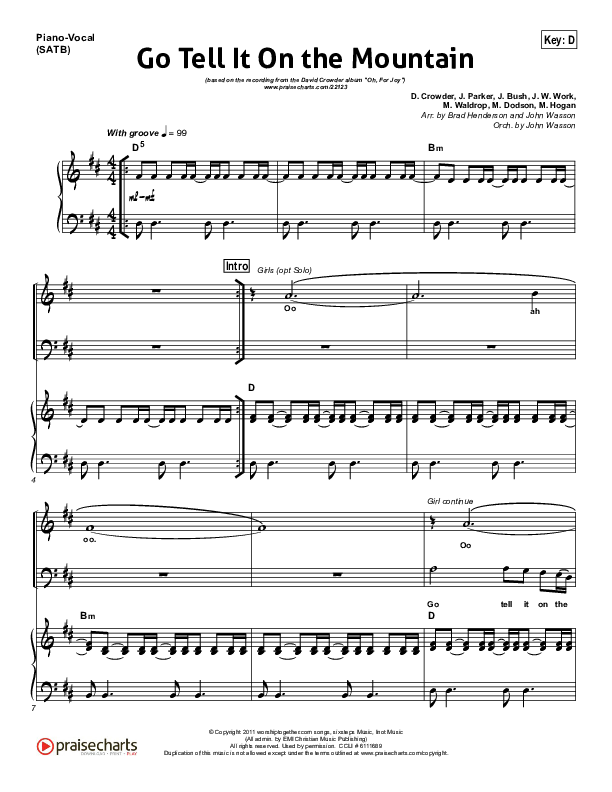 Go Tell It On The Mountain Piano/Vocal (SATB) (David Crowder)