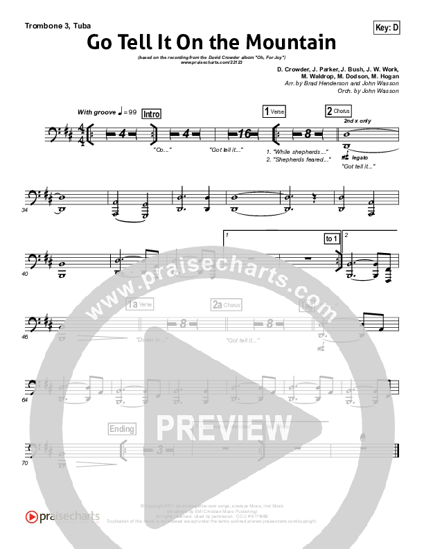 Go Tell It On The Mountain Trombone 3/Tuba (David Crowder)