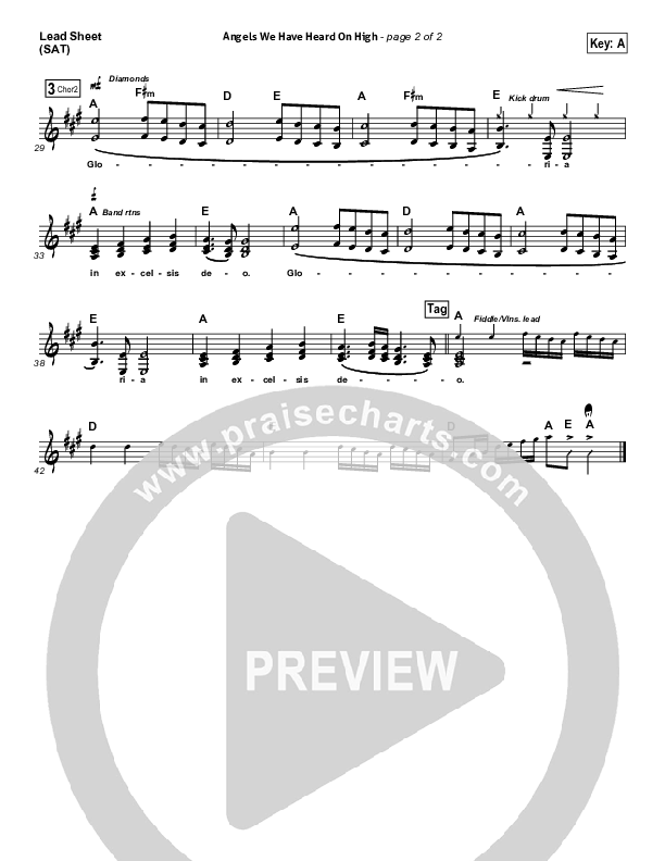 Angels We Have Heard On High Lead Sheet (SAT) (David Crowder)