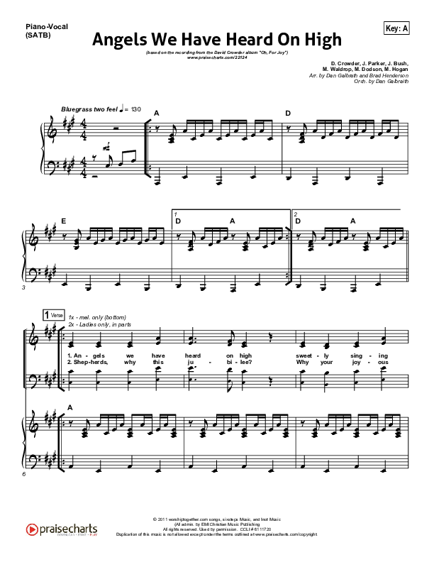 Angels We Have Heard On High Piano/Vocal (SATB) (David Crowder)