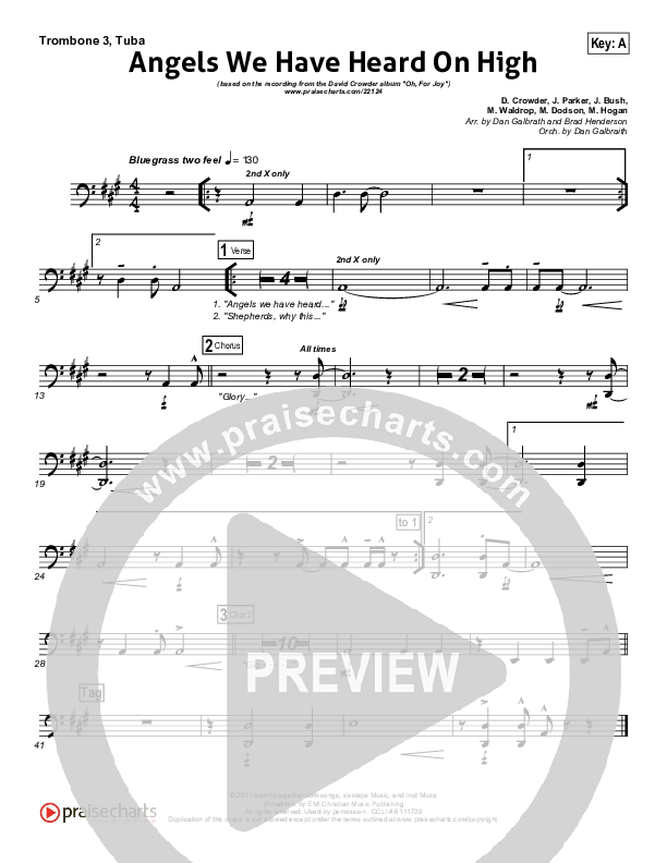 Angels We Have Heard On High Trombone 3/Tuba (David Crowder)