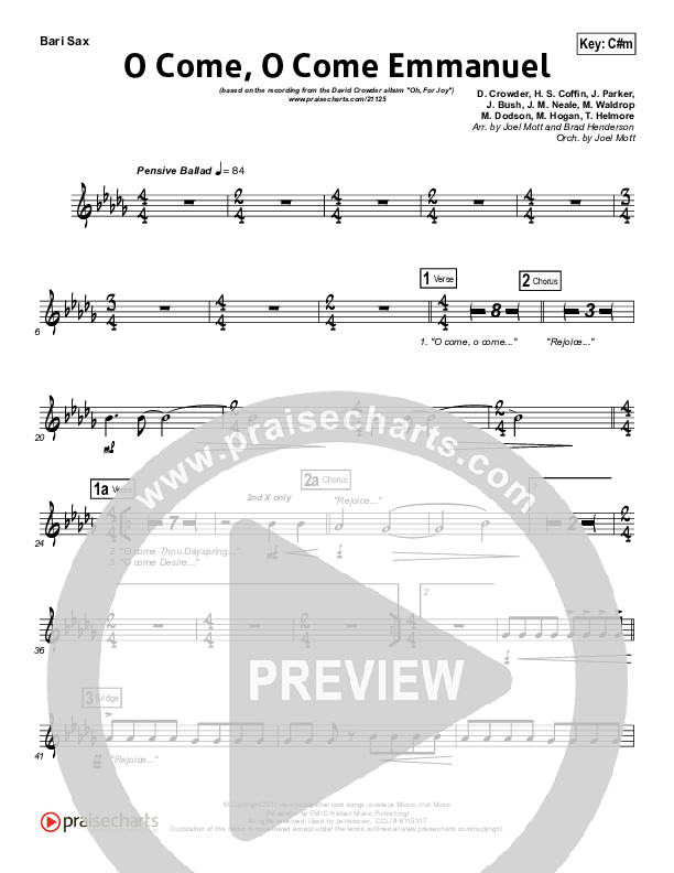 O Come O Come Emmanuel Bari Sax (David Crowder)