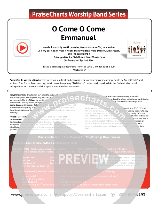 O Come O Come Emmanuel Cover Sheet (David Crowder)