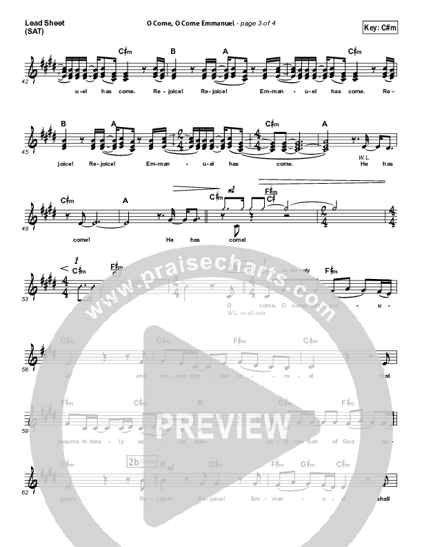 O Come O Come Emmanuel Lead Sheet (SAT) (David Crowder)