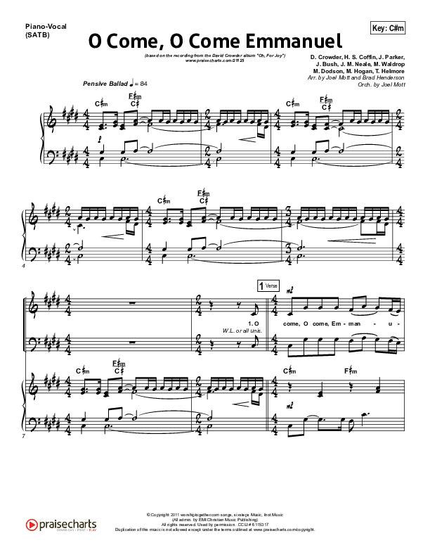 O Come O Come Emmanuel Piano/Vocal & Lead (David Crowder)