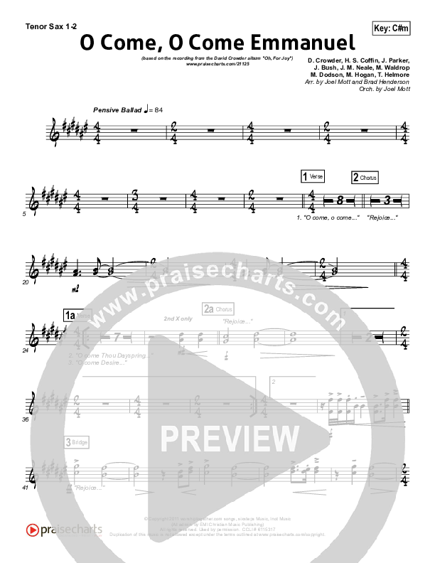 O Come O Come Emmanuel Tenor Sax 1/2 (David Crowder)