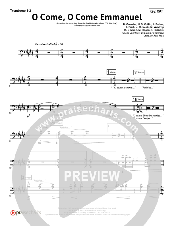 O Come O Come Emmanuel Trombone 1/2 (David Crowder)