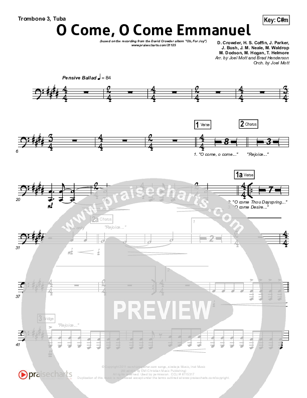 O Come O Come Emmanuel Trombone 3/Tuba (David Crowder)