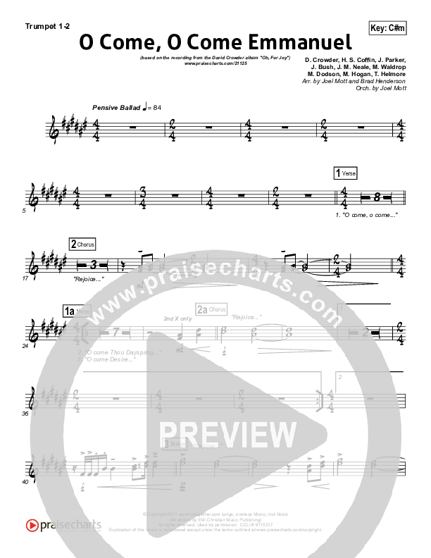 O Come O Come Emmanuel Trumpet 1,2 (David Crowder)