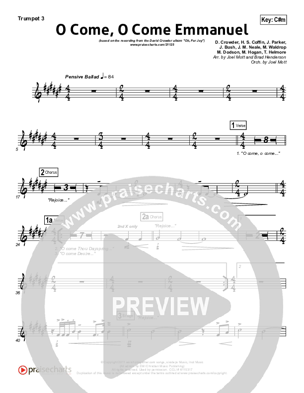 O Come O Come Emmanuel Trumpet 3 (David Crowder)