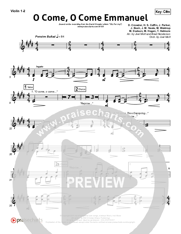 O Come O Come Emmanuel Violin 1/2 (David Crowder)