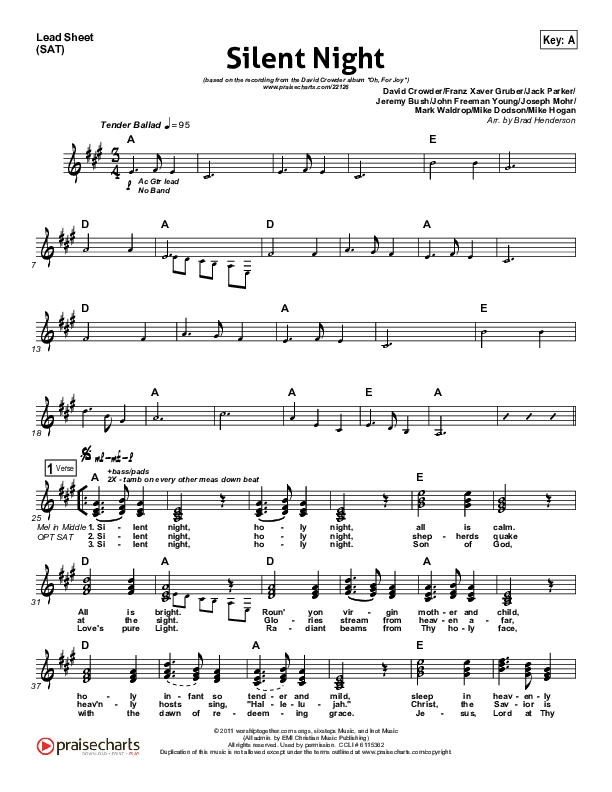 Silent Night Lead Sheet (SAT) (David Crowder)