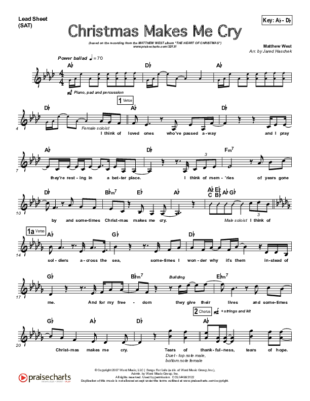 Christmas Makes Me Cry Lead Sheet (SAT) (Matthew West)