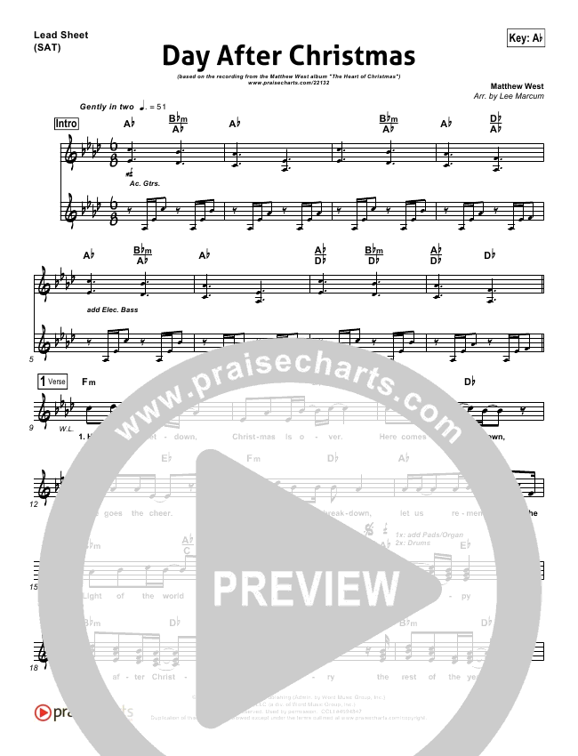 Day After Christmas Sheet Music PDF (Matthew West) PraiseCharts
