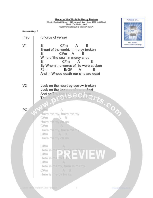 Bread Of The World In Mercy Broken Chord Chart (Zac Hicks / Cherry Creek Worship)