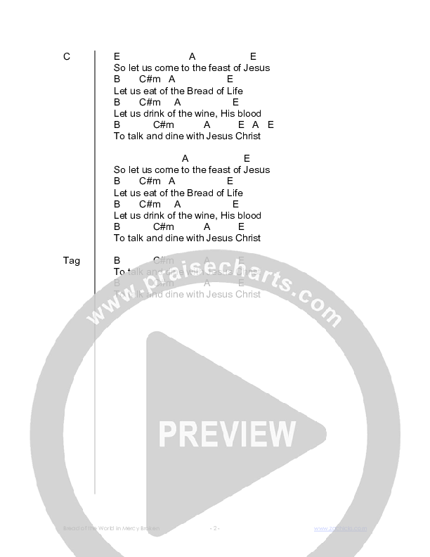 Bread Of The World In Mercy Broken Chord Chart (Zac Hicks / Cherry Creek Worship)