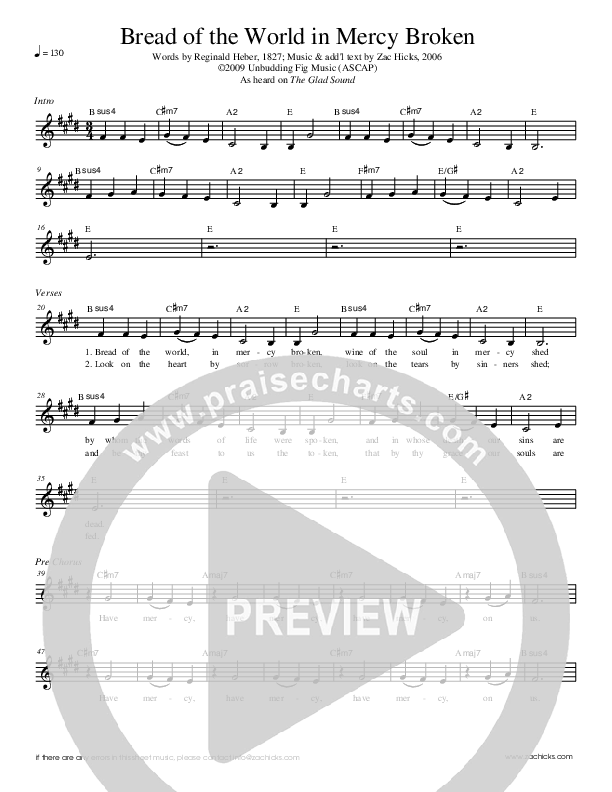 Bread Of The World In Mercy Broken Lead Sheet (Zac Hicks / Cherry Creek Worship)