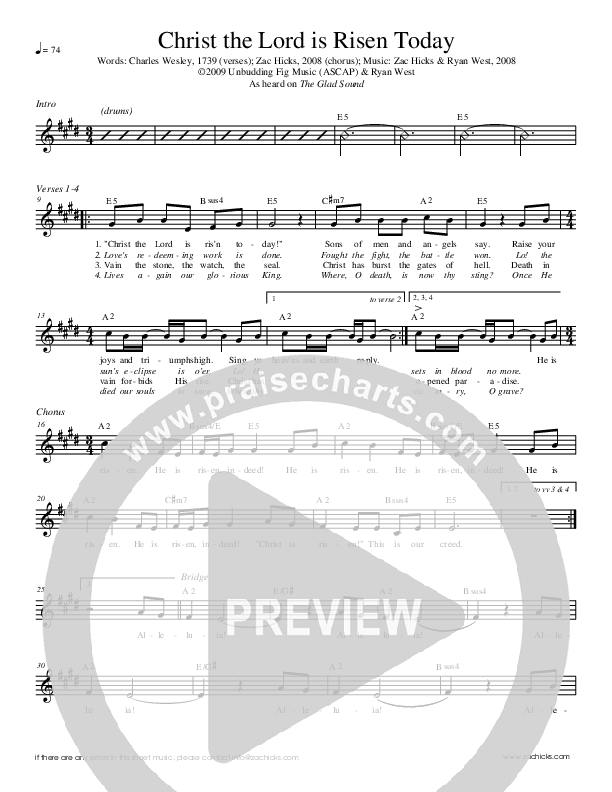 Christ The Lord Is Risen Today Lead Sheet (Zac Hicks / Cherry Creek Worship)