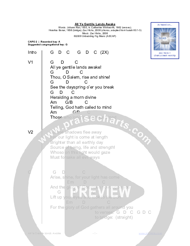All Ye Gentile Lands Awake Chord Chart (Zac Hicks / Cherry Creek Worship)