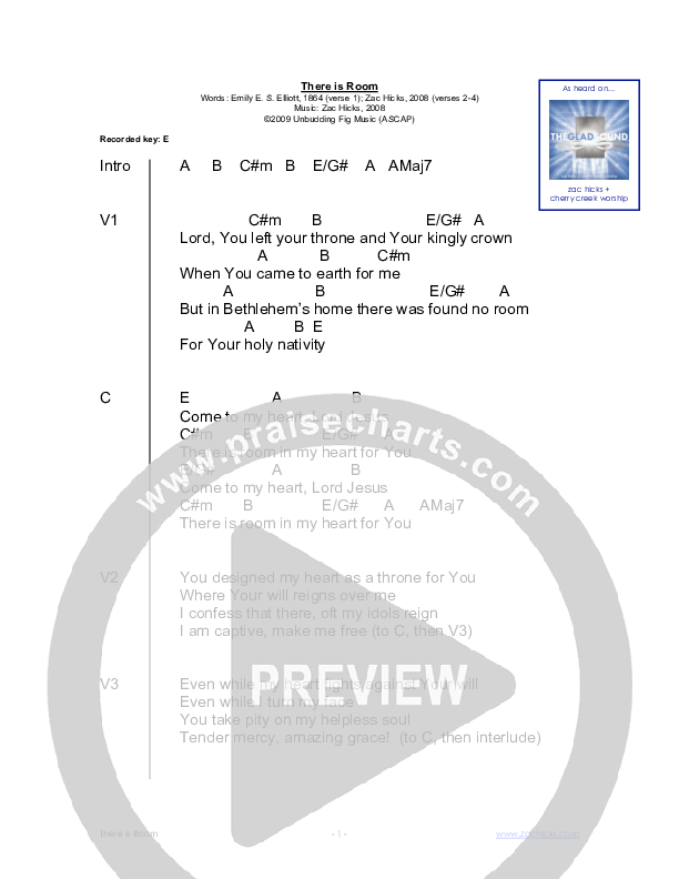 There Is Room Chord Chart (Zac Hicks / Cherry Creek Worship)