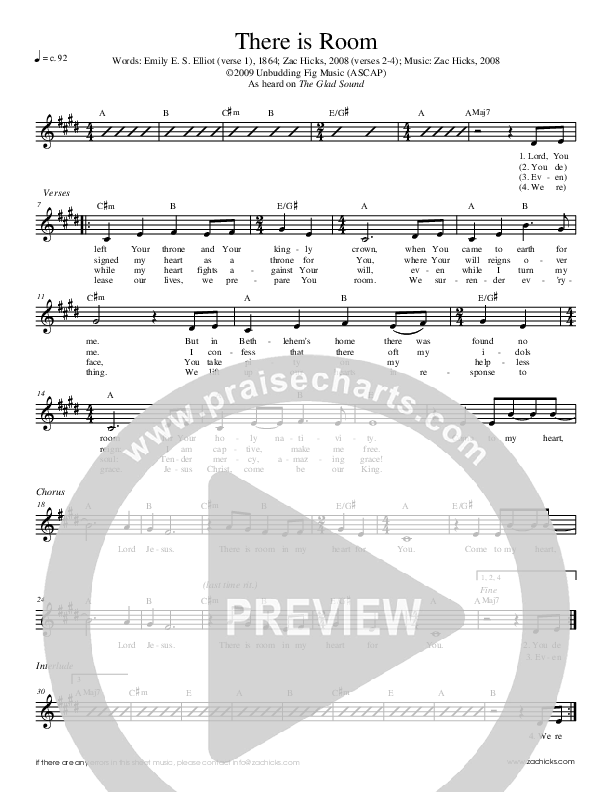 There Is Room Lead Sheet (Zac Hicks / Cherry Creek Worship)