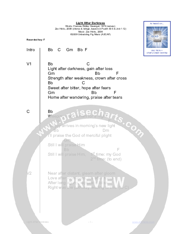 Light After Darkness Chord Chart (Zac Hicks / Cherry Creek Worship)