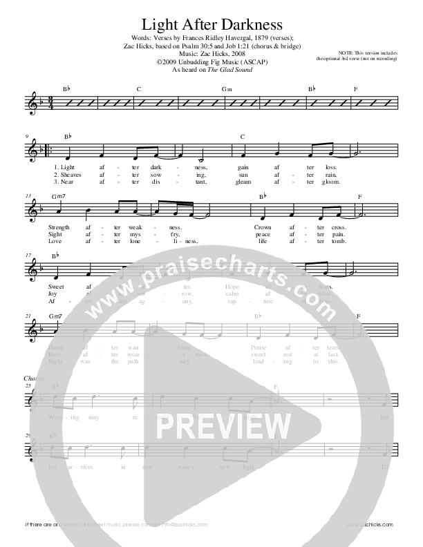Light After Darkness Lead Sheet (Zac Hicks / Cherry Creek Worship)