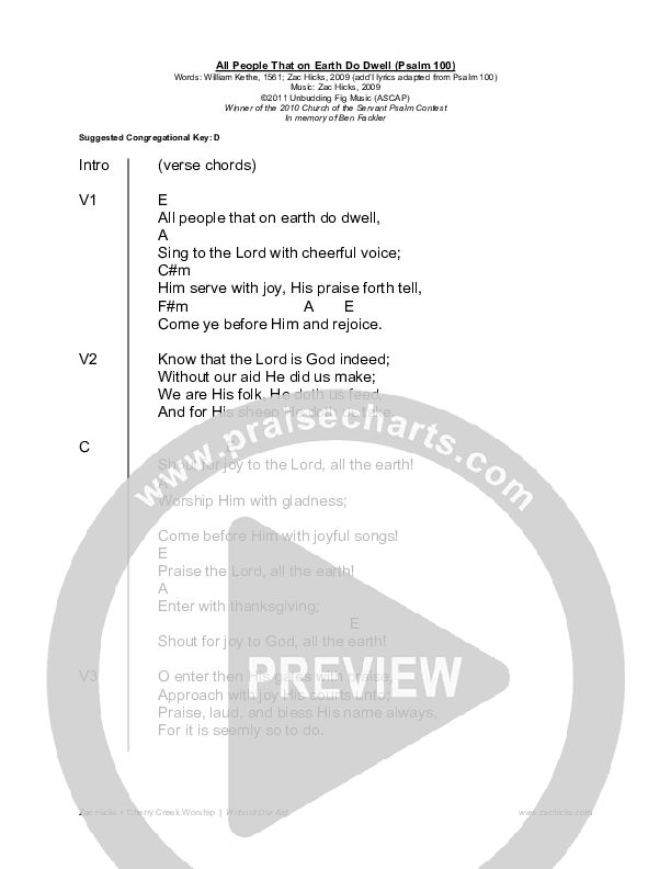 All People That On Earth Do Dwell Chords & Lyrics (Zac Hicks / Cherry Creek Worship)