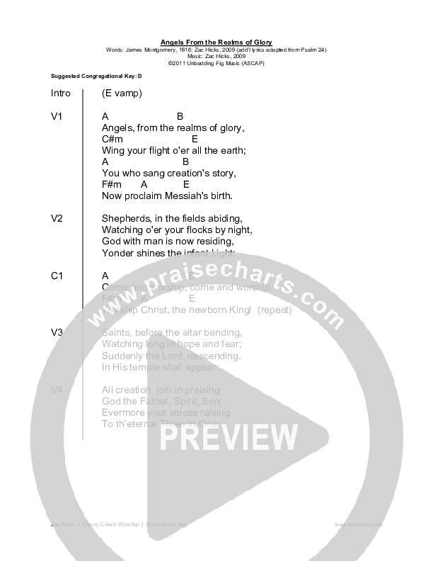 Angels From The Realms of Glory Chord Chart (Zac Hicks / Cherry Creek Worship)