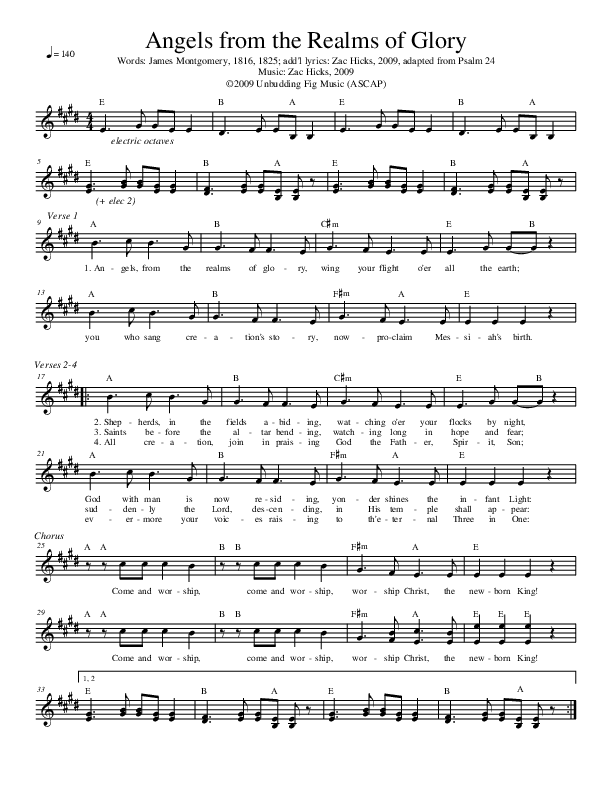 Angels From The Realms of Glory Lead Sheet (Zac Hicks / Cherry Creek Worship)