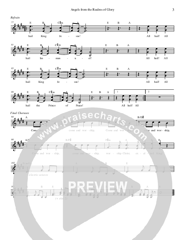 Angels From The Realms of Glory Lead Sheet (Zac Hicks / Cherry Creek Worship)