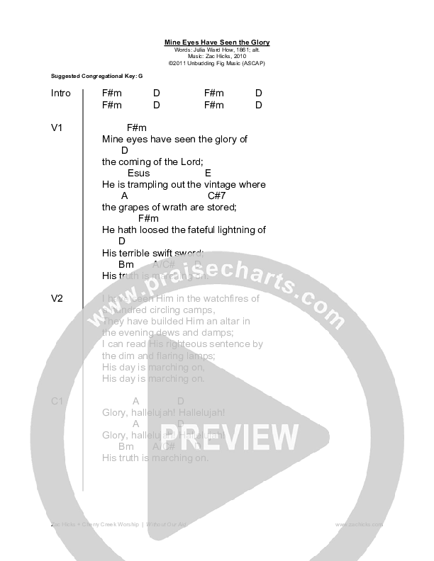 Mine Eyes Have Seen The Glory Chord Chart (Zac Hicks / Cherry Creek Worship)