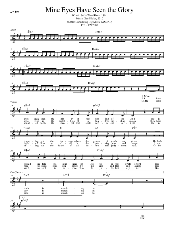 Mine Eyes Have Seen The Glory Lead Sheet (Zac Hicks / Cherry Creek Worship)