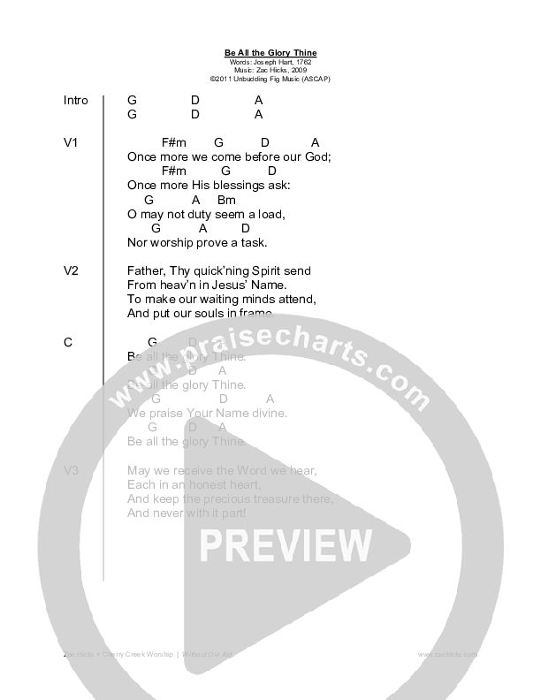 Be All The Glory Thine Chord Chart (Zac Hicks / Cherry Creek Worship)