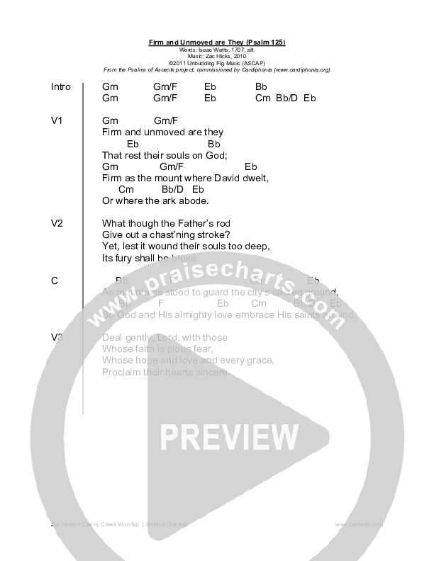 Firm And Unmoved Are They (Psalm 125) Chord Chart (Zac Hicks / Cherry Creek Worship)